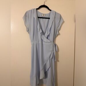 Light Blue Ruffled Wrap Dress